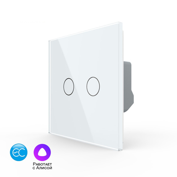 Двухклавишный умный сенсорный выключатель EC, 1 пост, цвет белый Livolo
