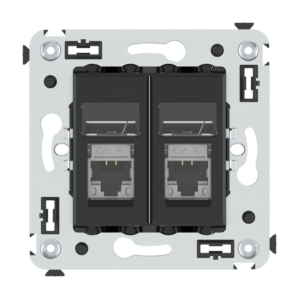 Компьютерная розетка RJ-45 в стену, кат.6 экранированная двойная,"Avanti", "Черный матовый" DKC