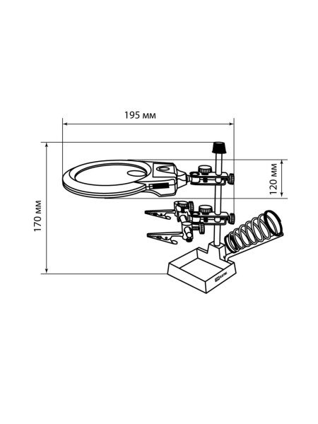 Держатель для пайки многофункциональный ДПМ, 2 зажима "крокодил", лупа с LED подсв., 3хААА, "Алмаз"