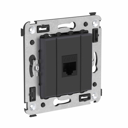 Компьютерная розетка RJ-45 без шторки в стену, кат.6А одинарная, "Avanti", "Черный матовый" DKC