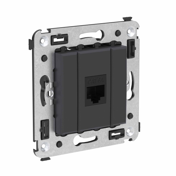 Компьютерная розетка RJ-45 без шторки в стену, кат.6А одинарная, "Avanti", "Черный матовый" DKC