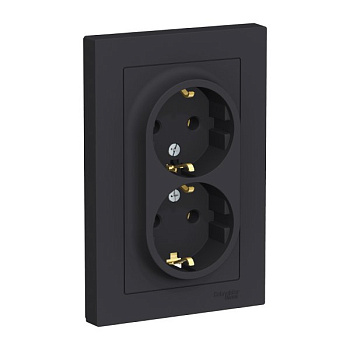 ATLASDESIGN Розетка СУ 2-м., с з/з в сборе 16А карбон IP20 Schneider Electric