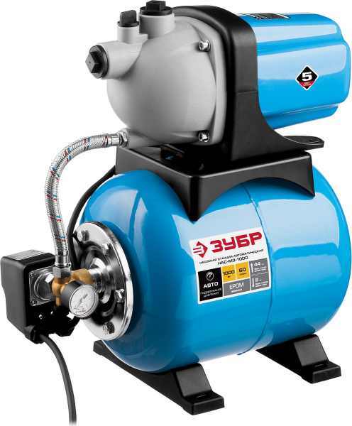 Станция насосная "Мастер" М3 автоматическая, 1000 Вт, пропускная способность 60 л/мин, напор 44 м, бак 20 л ЗУБР