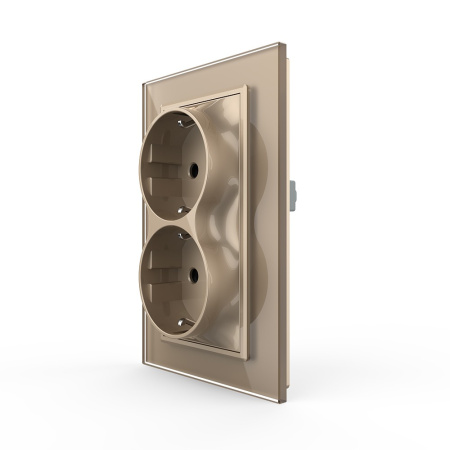 Розетка Livolo электрическая двойная 1 пост с заземлением, рамкой, защитными шторками 16A, цвет золотой VL-C7CTF16A.TF16A-AP