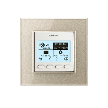 Терморегулятор Welrok PRO для рамки LIVOLO с электронным управлением, датчик воздуха, датчик пола 3 м, цвет белый с рамкой шампань