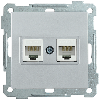Розетка 2-местная компьютерная РК10-2-Б RJ45 Cat5e BOLERO серебряный IEK