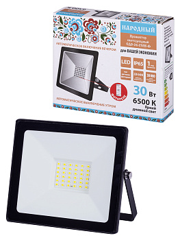 Прожектор светодиодный СДО-04-030Н-Ф (с фотореле) 30 Вт, 6500 К, IP65, черный, Народный TDM