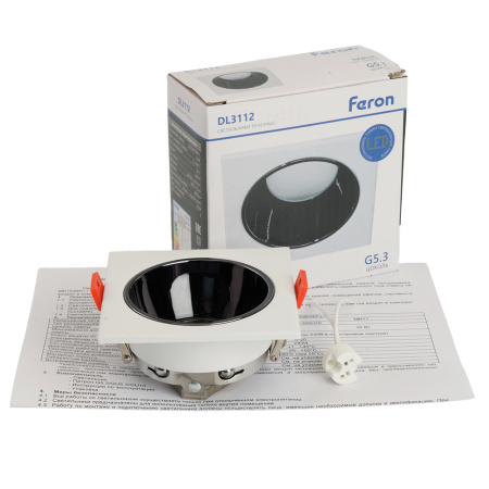 Светильник потолочный встраиваемый, MR16 G5.3, белый + черный хром DL3112 Feron
