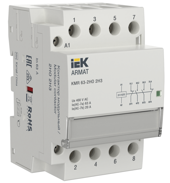 Контактор модульный KMR 63А 24В AC/DC 2НО 2НЗ ARMAT IEK