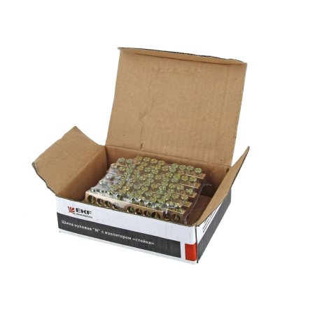 Шина "0" N (6х9мм) 8 отверстий латунь синий угловой изолятор PROxima EKF