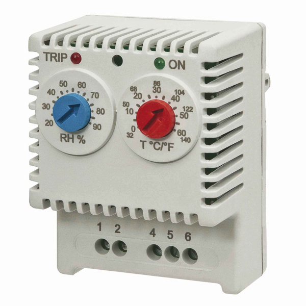 Гигротерм электронный, 230 В, регулировка температуры 0…+60°C, регулировка влажности 20…90%, переключающий контакт DKC