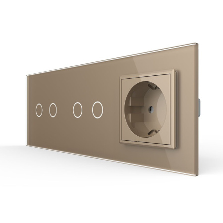 Сенсорный выключатель комбинированный на 4 линии 1 розетка 3 модуля Золотой Livolo