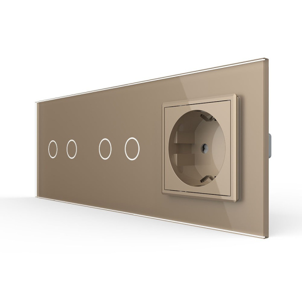 Сенсорный выключатель комбинированный на 4 линии 1 розетка 3 модуля Золотой Livolo