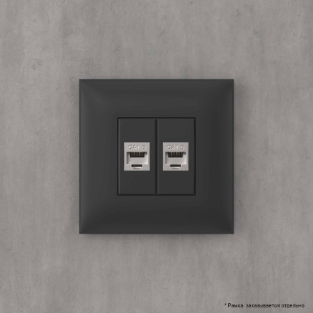 Компьютерная розетка RJ-45 без шторки в стену, кат.6 двойная экранированная, "Avanti", "Черный матовый" DKC