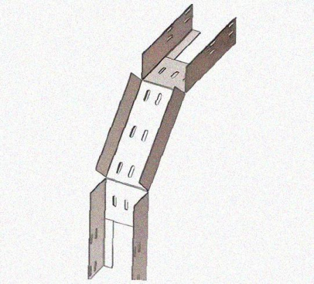 Лоток перфорированный КС 150х65-90 УТ1,5 для поворота трассы вниз на 90, горячее цинкование, S1,5