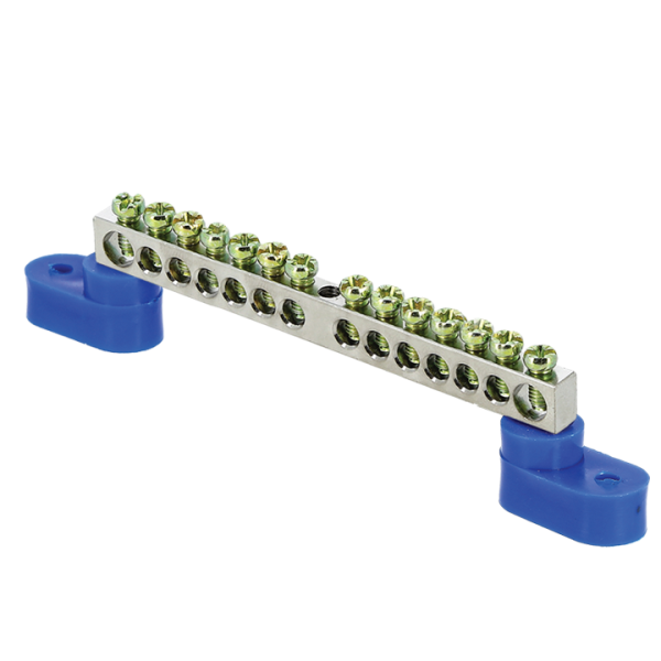 Шина "0" N (6x9мм) 14 отв, цинк 2 синих угловых изолятора PROxima EKF