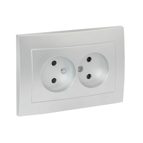 Валенсия Лицевая панель розетка 2-местной б/з 10А сталь с защ, штор, EKF