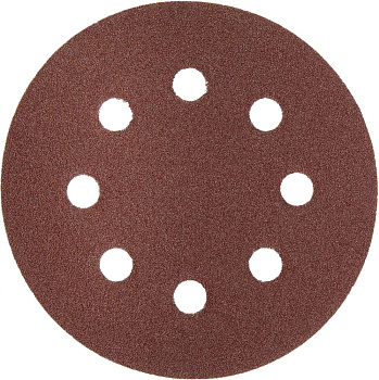 Круг шлифовальный "Мастер" универсальный, из абразивной бумаги на велкро основе, 8 отверстий, Р100, 125мм, 5шт ЗУБР