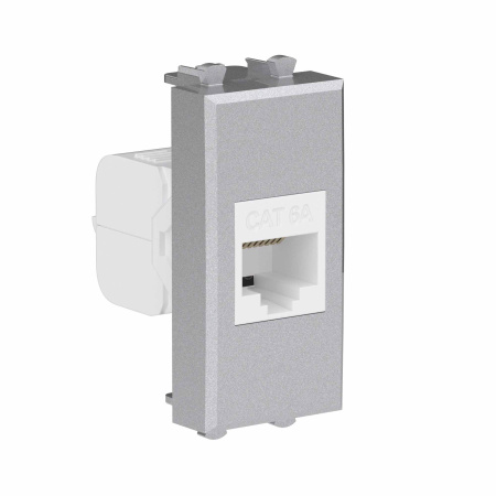 Компьютерная розетка RJ-45 без шторки модульная, кат.6А, "Avanti", "Закаленная сталь", 1 модуль DKC