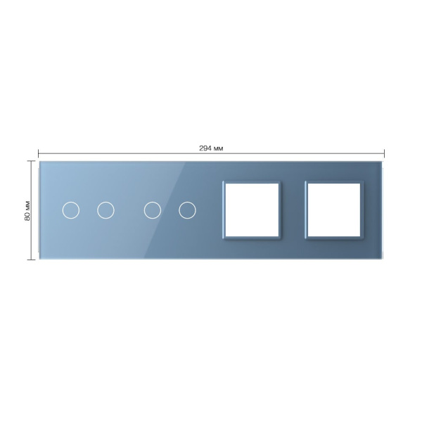 Панель для 2-х сенсорных выключателей и 2-х розеток, 4 клавиши (2+2), цвет синий, стекло Livolo