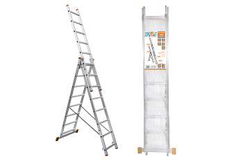 Лестница алюминиевая, ЛА3х10, 3х секционная х 10 ступеней, h=6270 мм, Народная TDM