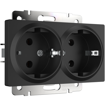Встраиваемые механизмы Розетка СУ 2-м с заземл. 16А черный матовый IP20 Werkel