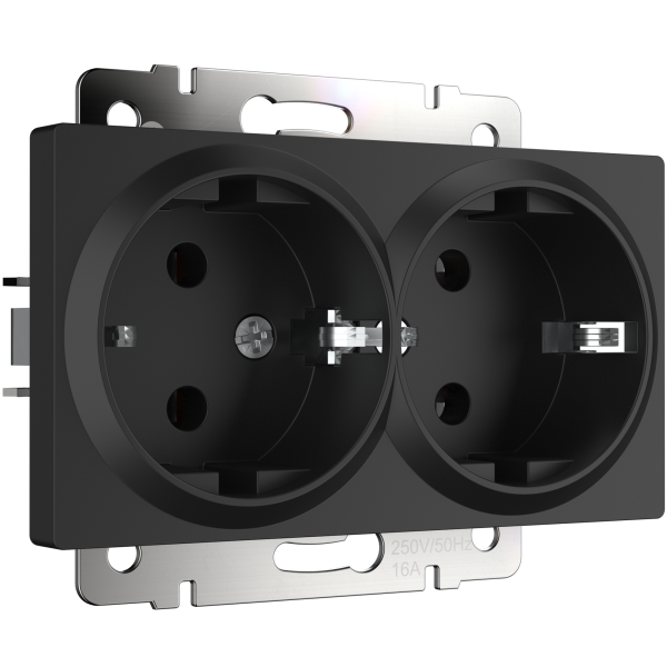 Встраиваемые механизмы Розетка СУ 2-м с заземл. 16А черный матовый IP20 Werkel