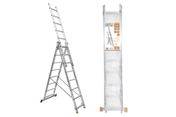 Лестница алюминиевая, ЛА3х10, 3х секционная х 10 ступеней, h=6270 мм, Народная TDM