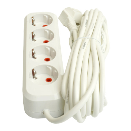 Удлинитель четырехместный c/з STEKKER HM06-40-05 3x1мм², 5м, серия Home (У10-429), белый