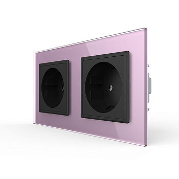 Розетка Livolo 2 поста Черная с розовой рамкой VL-C7C2EU-12/17