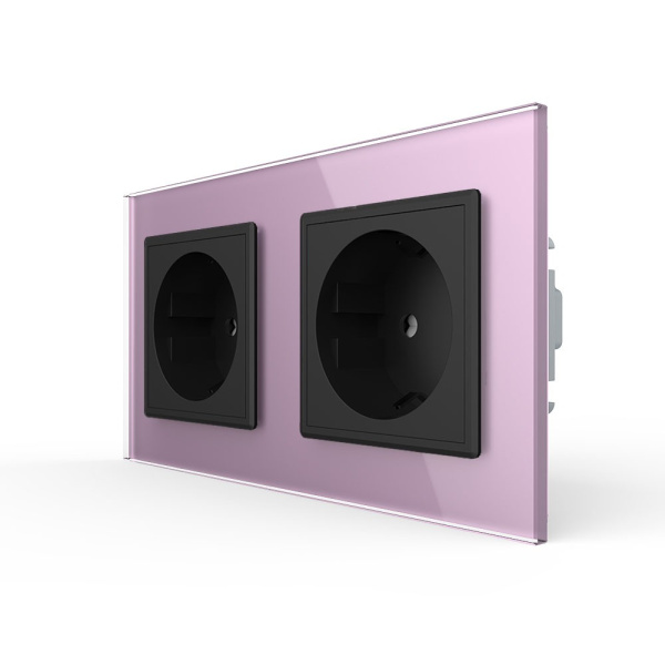 Розетка Livolo 2 поста Черная с розовой рамкой VL-C7C2EU-12/17