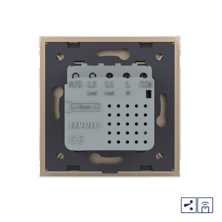 Одноклавишный проходной сенсорный выключатель Module с функцией радиоуправления, цвет золотой Livolo
