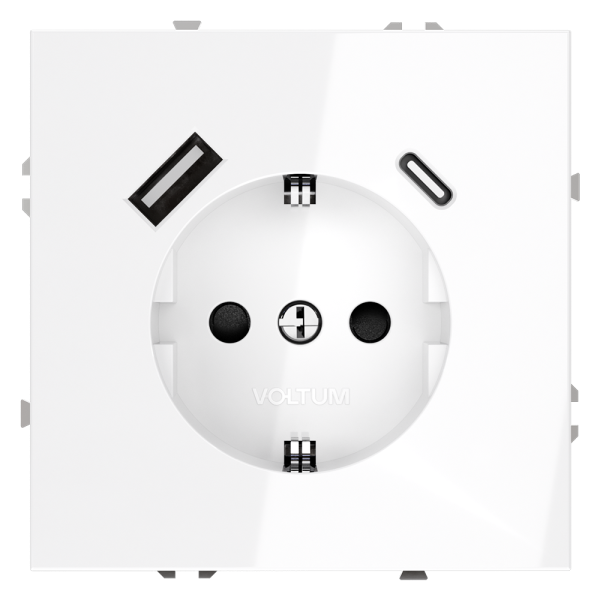 Розетка встраиваемая Voltum S70 с заземлением и защитными шторками, 16А, с USB, A+C, (белый глянцевый)