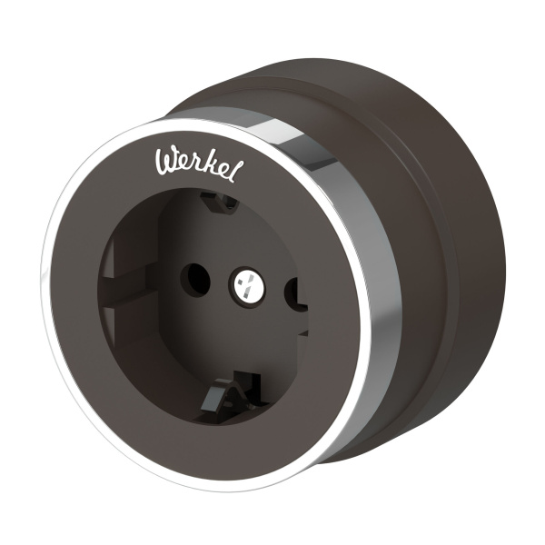Розетка с заземлением (мокко матовый/хром) Vintage ОУ IP20 Werkel