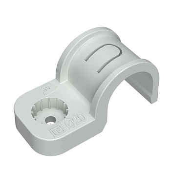 Крепеж-скоба пластиковая односторонняя для прямого монтажа атмосферостойкая серая в п/э d20 мм (10шт/550шт уп/кор) Промрукав