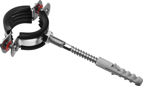 Хомут трубный с гайкой, оцинкованный, в комплекте с сантехнической шпилькой и дюбелем, 1", 1шт, (B) ЗУБР