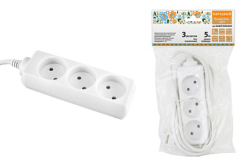 Удлинитель народный  УН3  3 гнезда, 5метров, б/з, ШВВП 2х0,75 мм2  6А/250В TDM