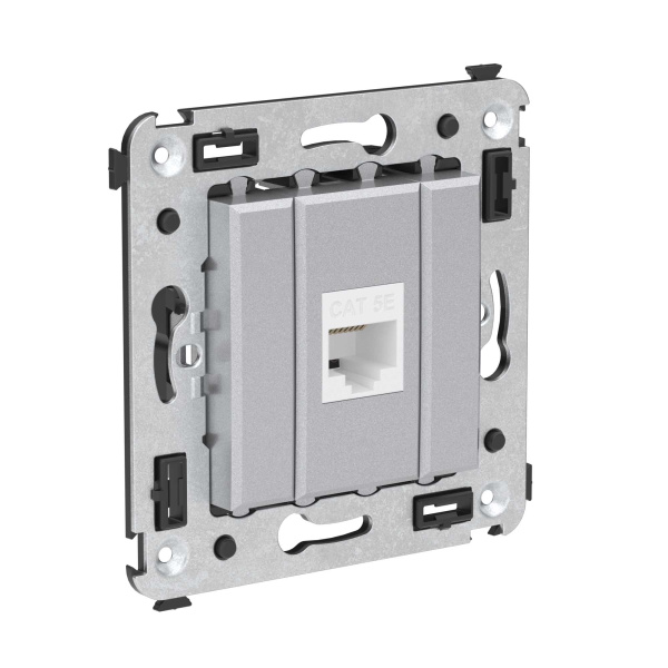 Компьютерная розетка RJ-45 без шторки в стену, кат.5е одинарная, "Avanti", "Закаленная сталь" DKC