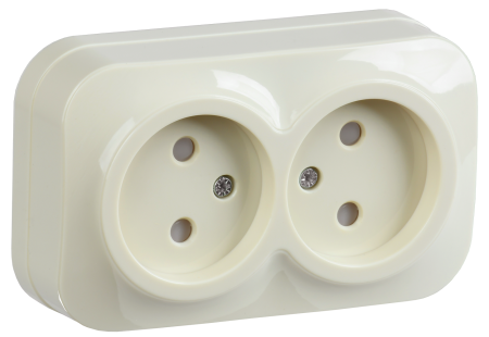 Розетка двухместная ОУ РСш22-2-ХК без з/з с защитной шторкой 10А GLORY кремовый IEK