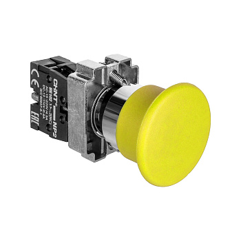 Кнопка управления "Грибок" Φ40мм самовозв. NP2-BC52 без подсветки желтая 1НЗ, IP40 (R) CHINT