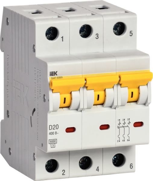 Выключатель автоматический ВА МОД ВА47-60МА без теплового расцепителя 3П 20А 6кА D IEK