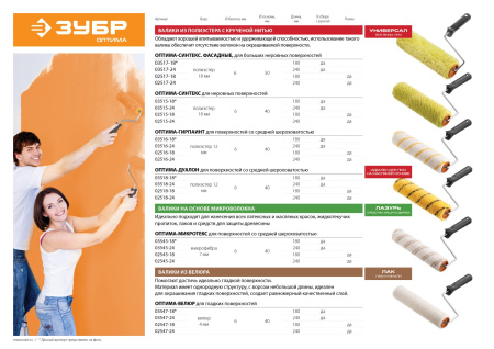 Ролик фасадный "ОПТИМА-СИНТЕКС", все виды ЛКМ, для неровных поверхностей, полиэстр, ворс 18 мм, бюгель 6 мм, 50х180мм, ЗУБР