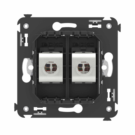 Компьютерная розетка RJ-45 без шторки в стену, кат.6А двойная экранированная, "Avanti", "Черный матовый" DKC