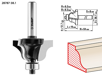 38.1x19мм, радиус 6.3мм, фреза кромочная калевочная №4 ЗУБР
