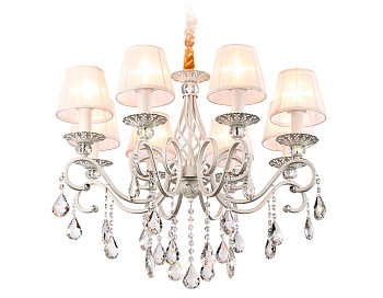 Подвесная люстра с абажурами и хрусталем TR4548/8 WH/SL белый/серебро E14/8 max 40W D680*545 Ambrella Light