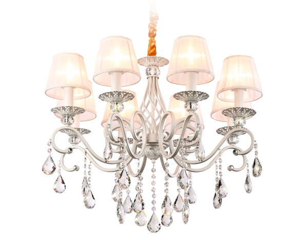 Подвесная люстра с абажурами и хрусталем TR4548/8 WH/SL белый/серебро E14/8 max 40W D680*545 Ambrella Light