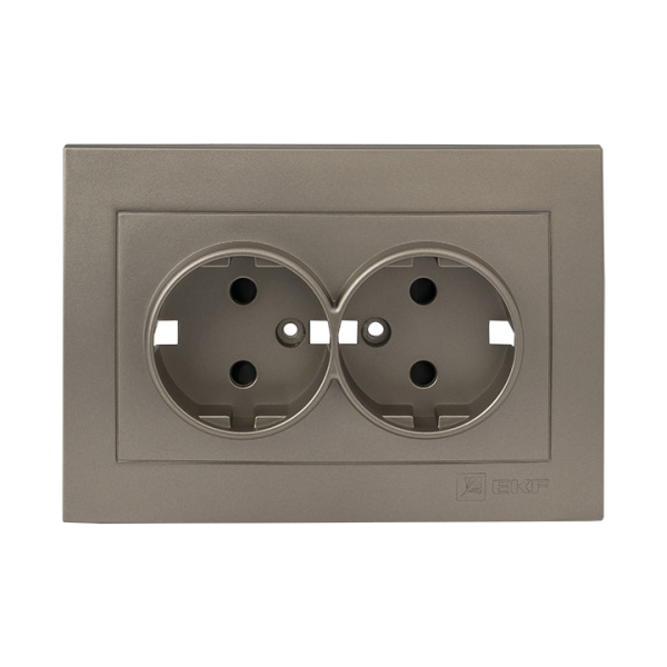 Валенсия Лицевая панель розетки 2-местной с/з 16А кашемир с защ, штор, EKF