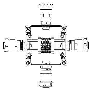Взрывозащ. клемм. коробка из полиэстера TBE-P-03-(6xCBC.2)-1x6018ANP22BKM2SB(A)(B)(C)(D)1Ex e IIC Т5 Gb /Ex tb IIIC T95°C Db IP66 DKC