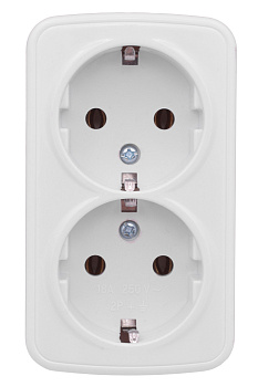 Минск Розетка 2-местная ОП 16А с заземлением белая Basic EKF