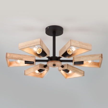 Потолочная люстра в стиле лофт 6*E27 40Вт светлое дерево, черный IP20 Klark (70056/6 черный) Eurosvet